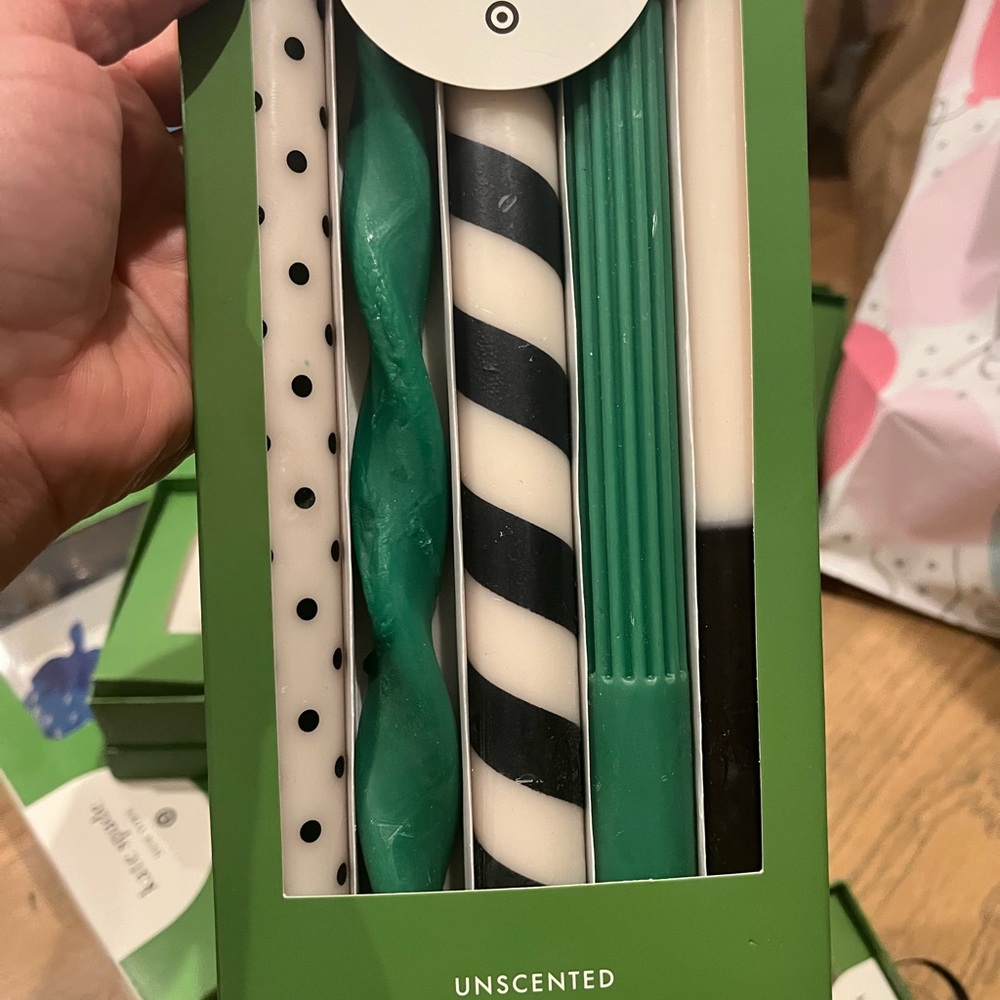 Green and Black Striped Candle Set